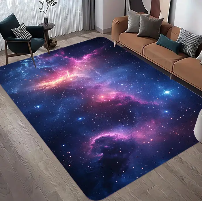 Tapis Nébuleuse Cosmique Violet pour Homme Cave Salon Chambre à Coucher Antidérapant Grand