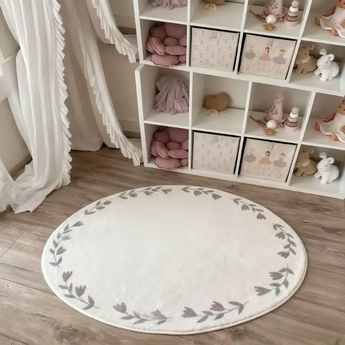 Tapis rond à fleurs, tapis moelleux et doux