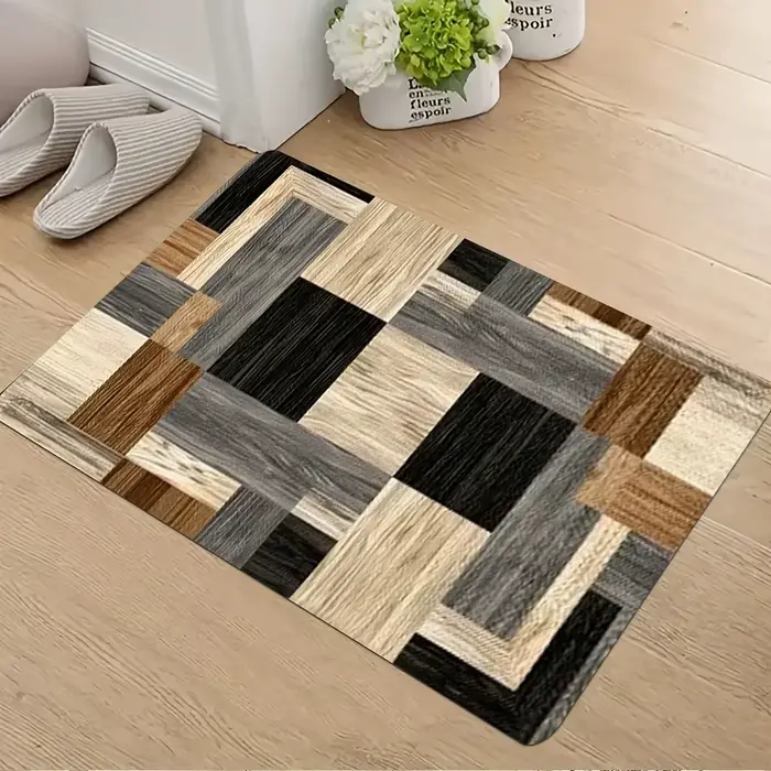 Tapis long antidérapant à motif bois, style nordique, pour chambre, cuisine, salon, entrée, style fe