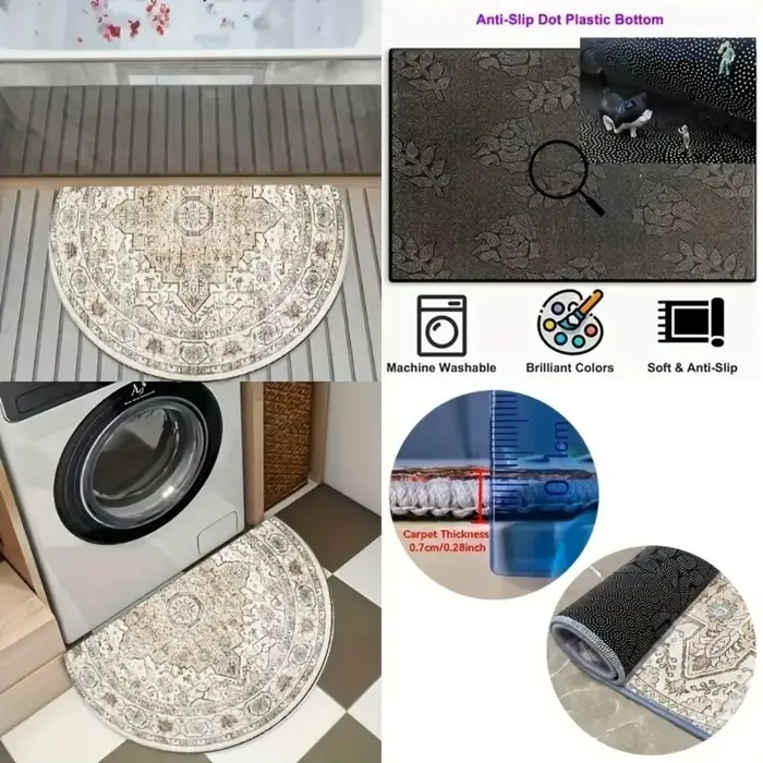 Tapis demi-rond rétro en vinyle noir et rouge