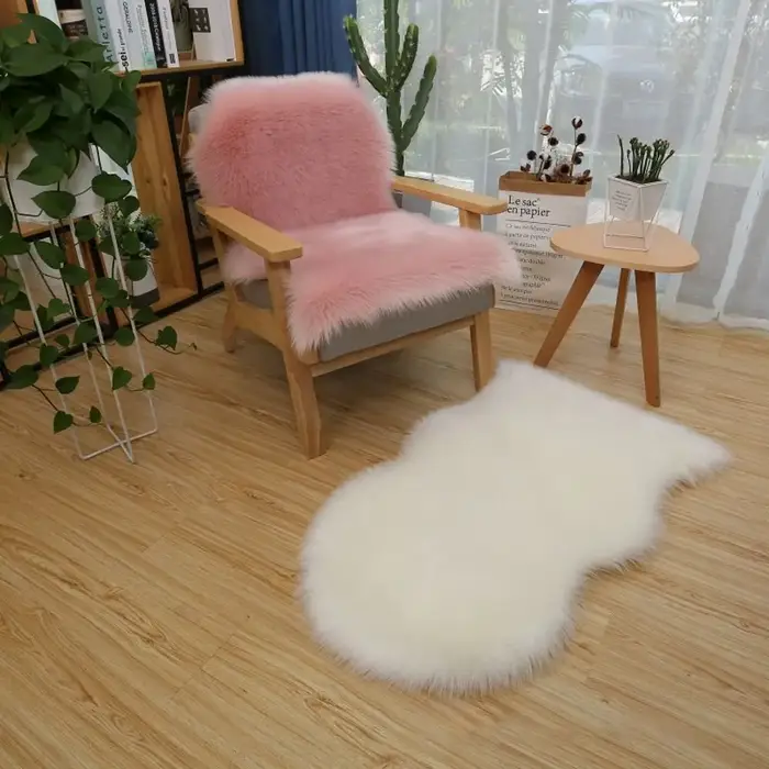 Imitation laine antidérapante moelleux Shaggy Protection de sol tapis doux lavable en peau de mouton