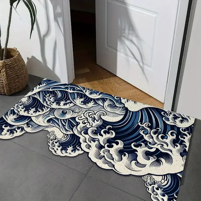 Tapis de sol antidérapant VIKAMA Japanese Ukiyo‑E Great Wave pour entrée et salle de bain