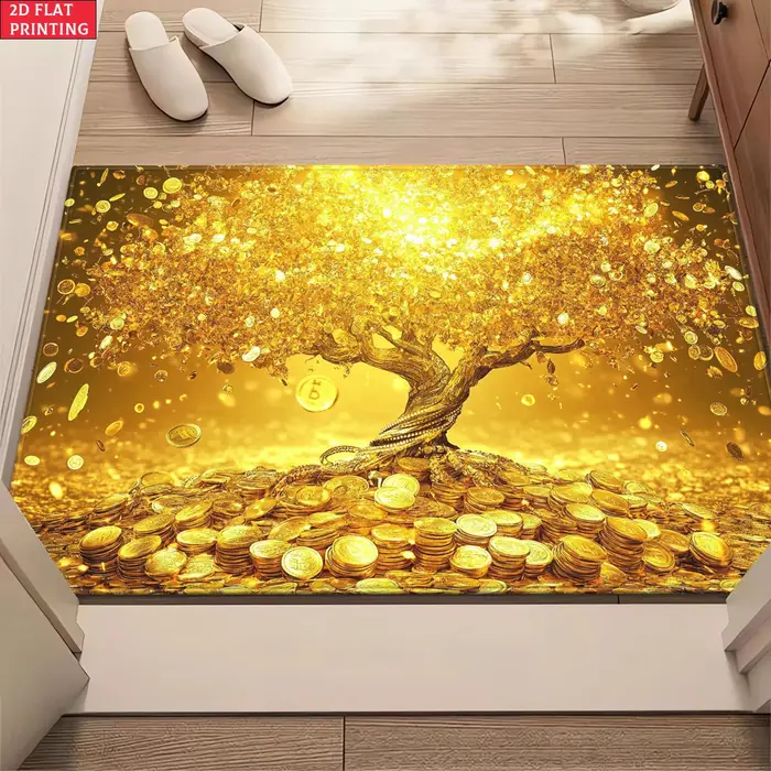 Tapis de sol antidérapant Lucky Golden Bitcoin Money Tree Coin, lavable, pour l'intérieur, pour la p