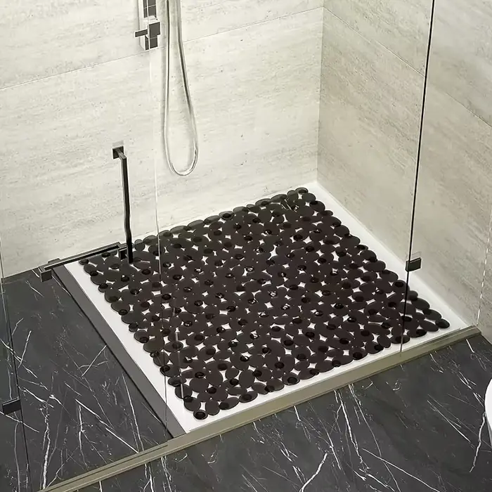 Tapis de bain galets antidérapant, tapis de sol de douche, Texture pierre, tapis de salle de bain en plastique avec ventouses, tapis carré antidérapant