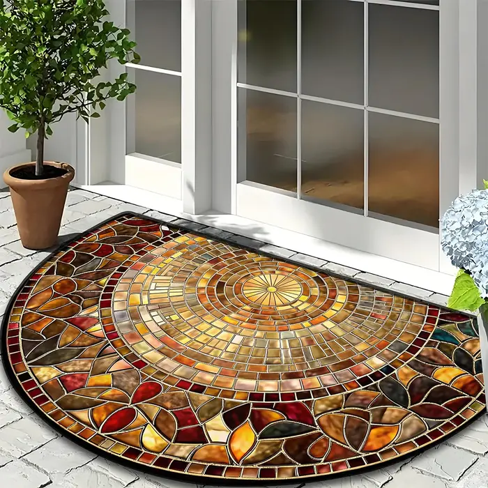 Tapis d'entrée semi-circulaire en diatomite imprimé, tapis de porche antidérapant, tapis d'entrée absorbant l'eau