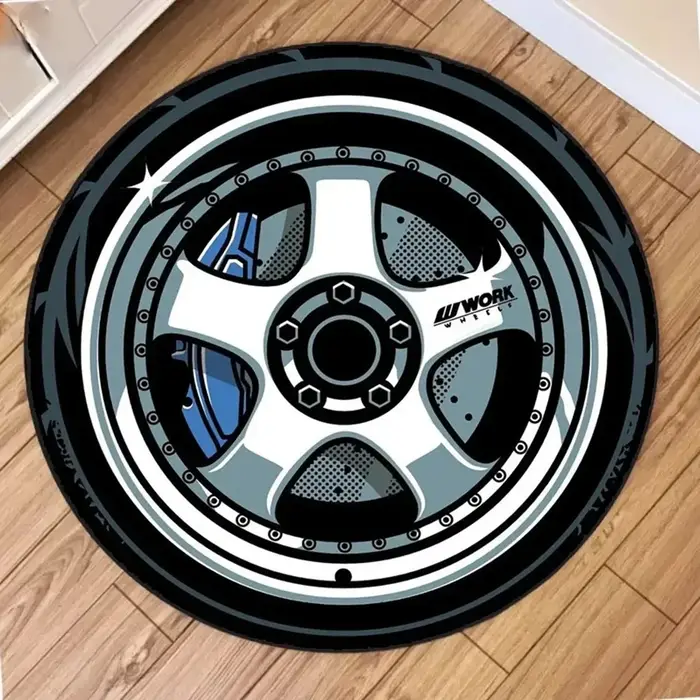 Tapis rond imprimé VIKAMA Fashion Contour avec dos antidérapant pour salons