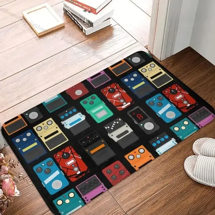  Tapis de rythme VIKAMA Rockstar – Flanelle en peluche avec graphiques de pédale de guitare