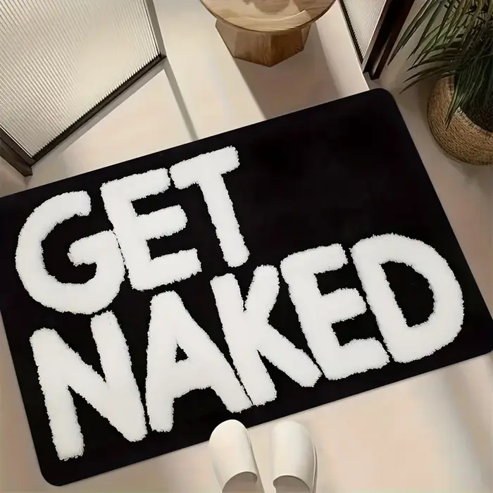 Tapis de porte humoristique avec motif « Get Naked », antidérapant, imprimé, pour entrée, salle de b