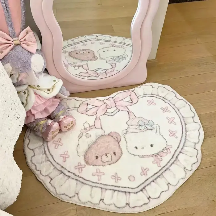 Tapis de sol mignon motif dessin animé pour fille, tapis de chevet en peluche imitation cachemire, tapis de pied antidérapant pour table basse, décoration de chambre