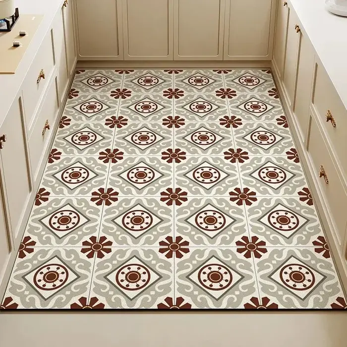 Tapis de sol de cuisine à imprimé floral vintage, tapis décoratif antidérapant pour couloir et entré