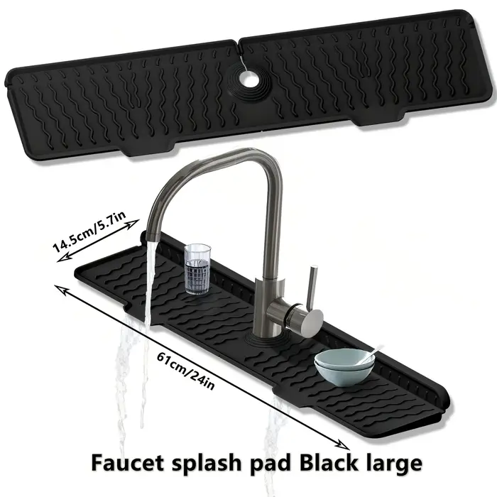 1 tapis d'évier antidérapant robuste | Matériau en silicone pliable gris/noir
