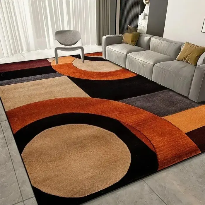 Tapis moderne VIKAMA à motifs géométriques abstraits, antidérapant, orange, beige, noir, pour salon, chambre à coucher
