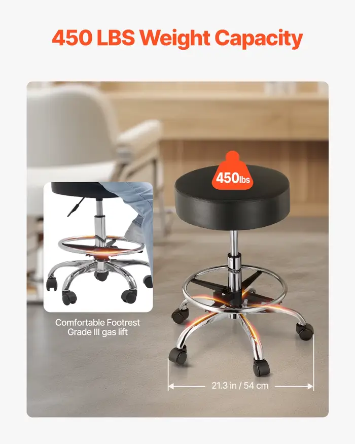 SucceBuy Tabouret roulant avec roulettes Capacité de poids de 450 lb Tabouret roulant rond Chaise ré