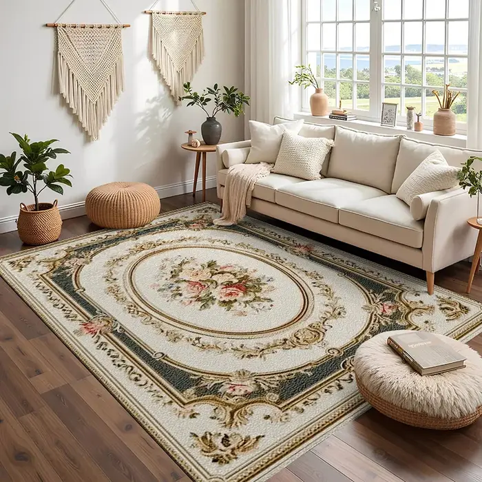 RAKKS – tapis de luxe léger Vintage à fleurs rurales, antidérapant, moderne, pour salon, chambre à coucher, décoration de la maison