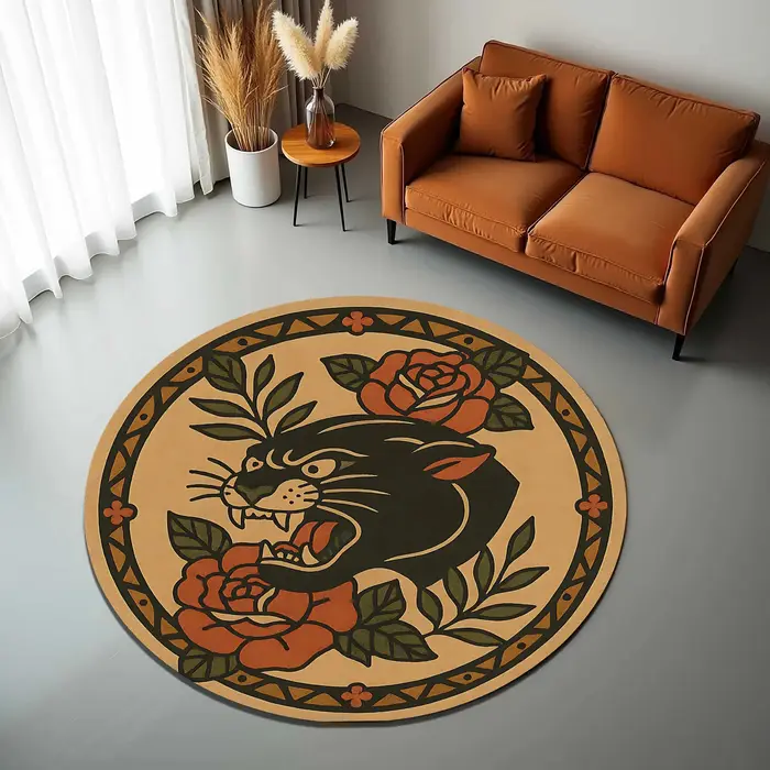 Tapis rond à motif de tatouage léopard de Style rétro