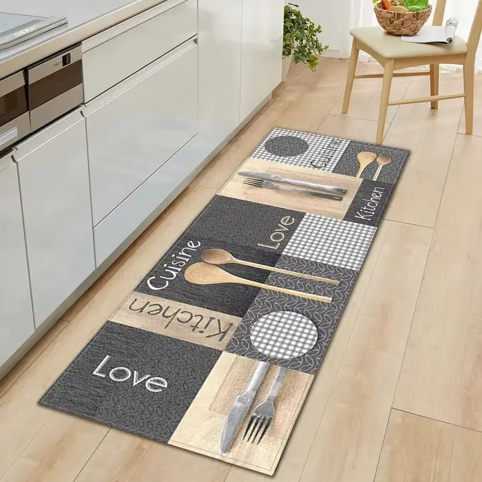 Tapis de sol de cuisine antidérapant, motif vaisselle, décoration intérieure, tapis résistant à l'us
