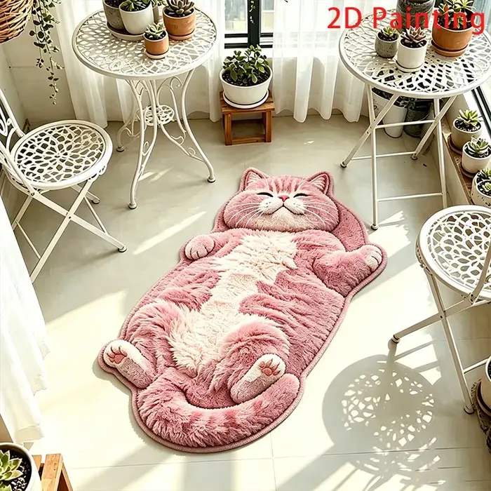 Tapis à motif de chat rose mignon et ludique