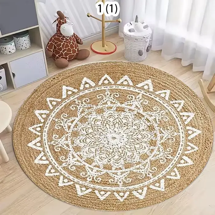 Tapis rond Mandala, tapis de sol antidérapant fait main style bohème