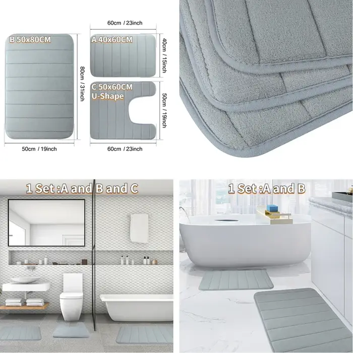 Ensemble de tapis de salle de bain en mousse à mémoire de forme, antidérapant, Super absorbant, pour sol de salle de bain, lavable en Machine, 1/2/3 pièces