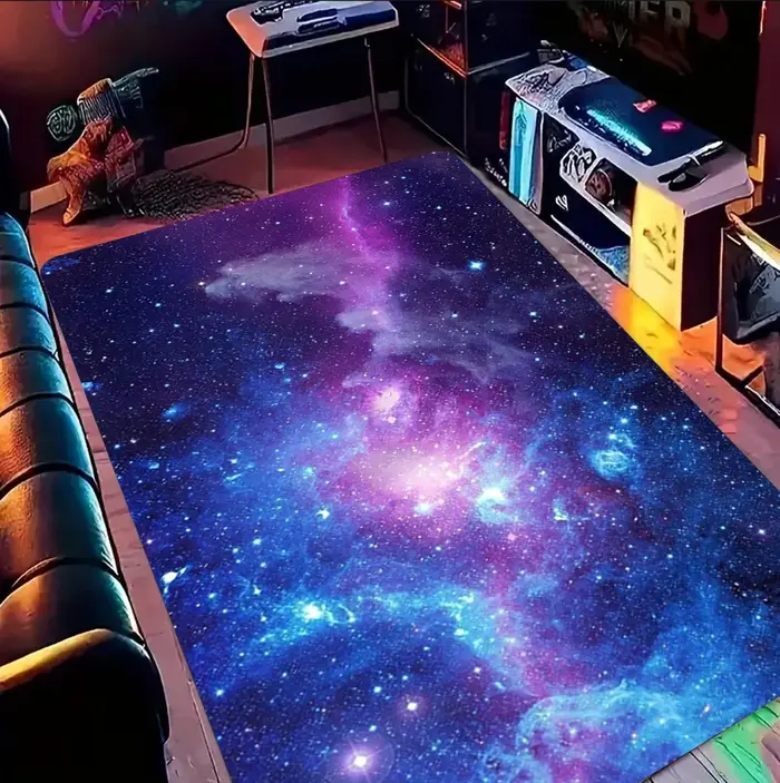 Tapis Nébuleuse Cosmique Violet pour Homme Cave Salon Chambre à Coucher Antidérapant Grand Tapis de