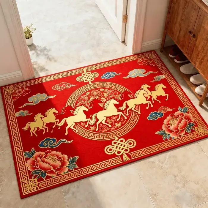 Tapis antidérapant VIKAMA motif cheval rouge pour le Festival du Printemps