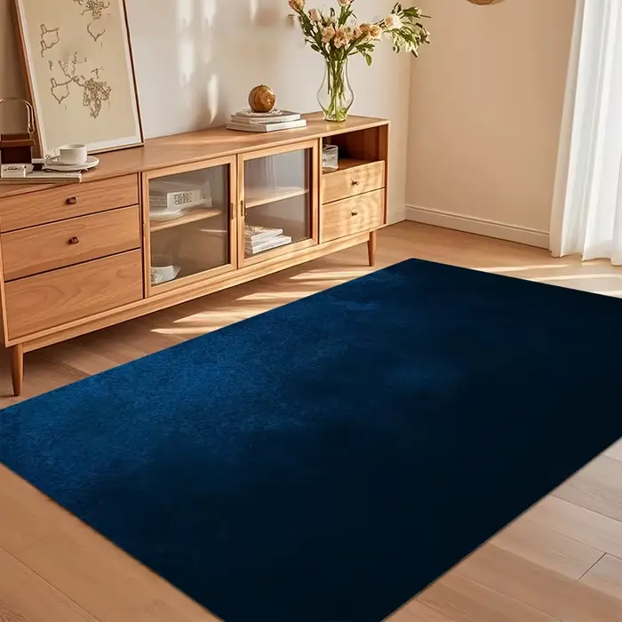 Tapis de sol bleu marine uni antidérapant et lavable pour salon
