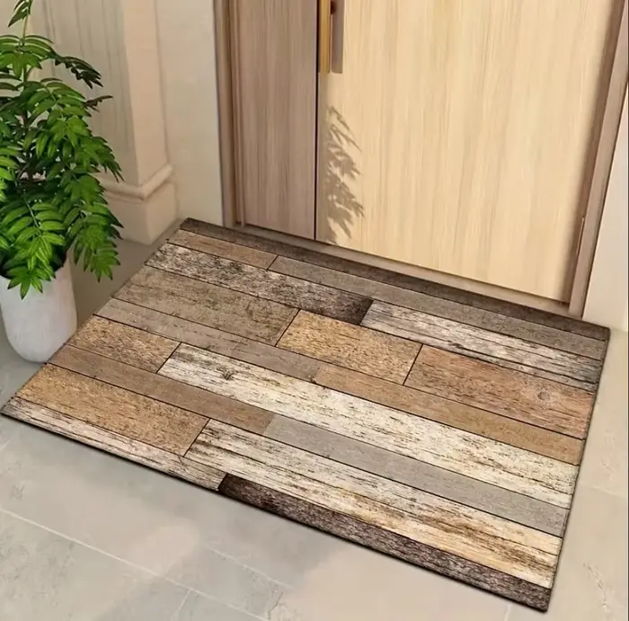 Tapis de porte extérieur durable avec motif bois rustique