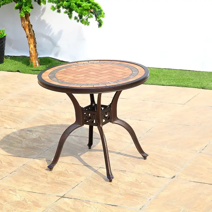 Table d'extérieur en alliage d'aluminium, carreaux de marbre de 80cm, Table à manger de cour, jardin