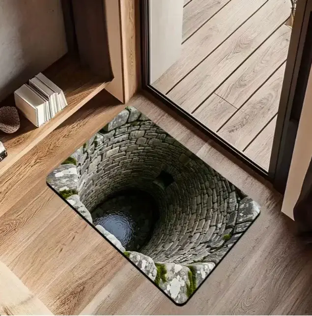 Tapis à Illusion Visuelle 2D, Motif Abysse Sans Fin et Piège de Pierre, Tapis d'Entrée Rétro Champêt