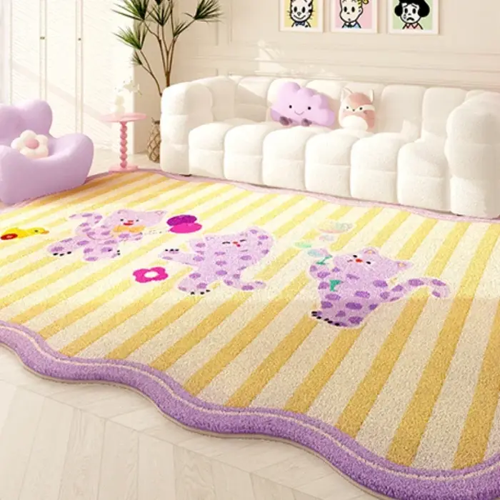 Dopamine-Tapis en peluche rose de forme irrégulière