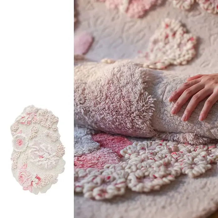 Tapis de chambre rose doux pour filles, tapis ovale irrégulier pour salon, tapis de couloir, tapis d
