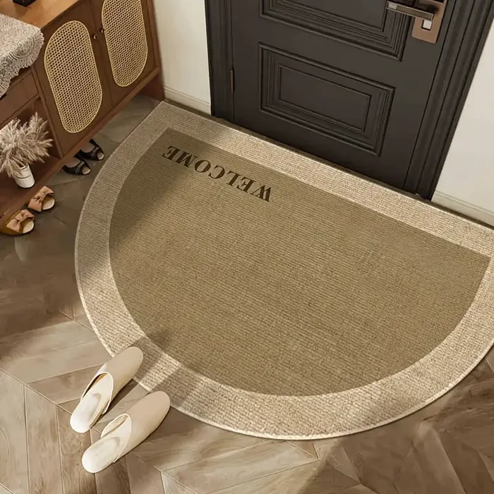 Tapis d'entrée demi-rond beige kaki style Wabi Sabi