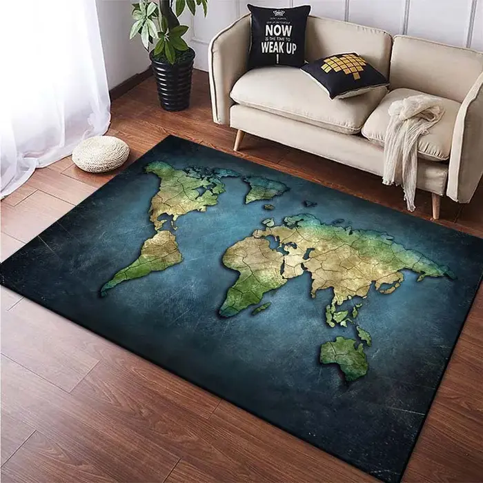 Tapis noir avec carte du monde scintillante