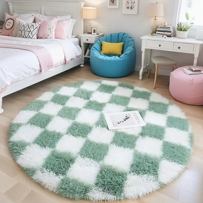 Tapis rond moderne en forme de damier