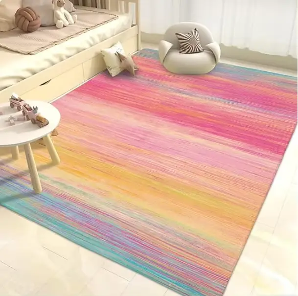 Tapis de sol bleu lavable en machine pour chambre de fille