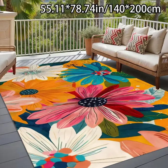 Tapis d'extérieur rectangulaire VIKAMA à motif floral, lavable en machine, paillasson d'entrée antid