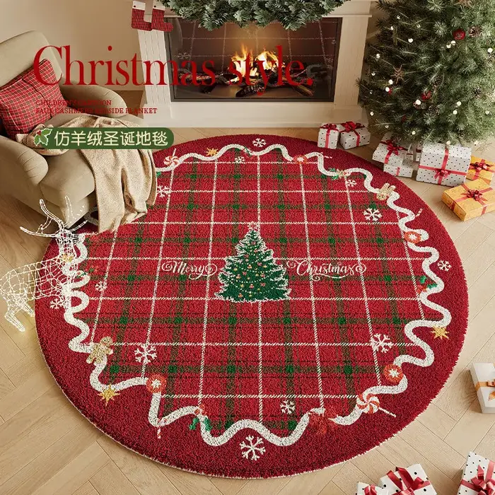 Tapis de noël rond antidérapant pour salon et chambre à coucher
