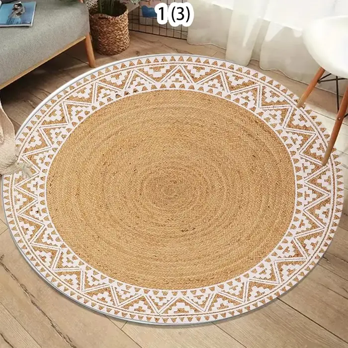 Tapis rond à texture imitation jute naturelle, style bohème, décoration de maison, tapis antidérapan