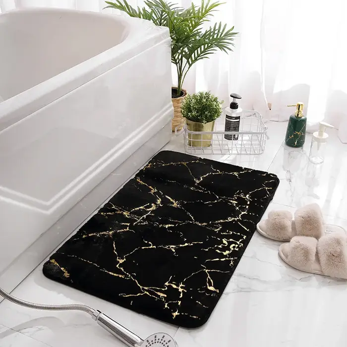 Tapis de salle de bain en marbre Tapis de salle de bain antidérapant noir or Tapis de bain en fourru