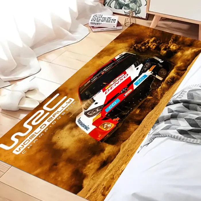 Tapis à motif de voiture de course du championnat du monde du rallye