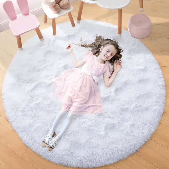 Tapis rond moelleux noir pour chambre à coucher, tapis de chambre d'enfants, Shaggy, salon, canapé,