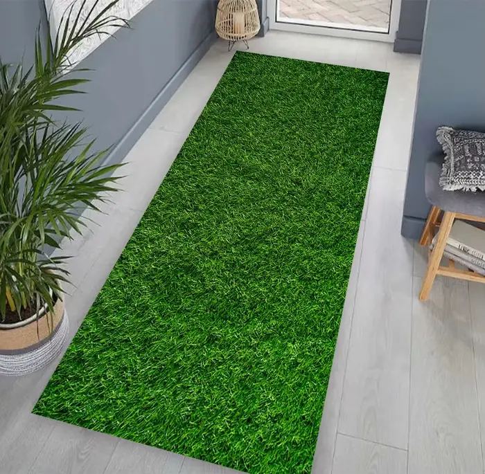 Tapis de couloir 3D en herbe verte, antidérapant, paillasson d'entrée, tapis de cuisine long, motif 