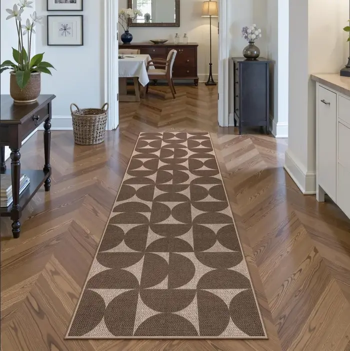 Tapis de couloir géométrique moderne noir beige japonais