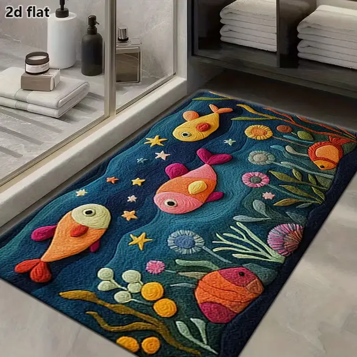 VIKAMA – tapis mignon sur le thème du monde sous-marin, paillasson coloré avec poissons, tapis pour salon, chambre à coucher, salle de bain, décoration de la maison
