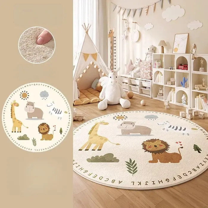 Tapis rond de décoration de chambre à coucher de Style dessin animé, tapis à motifs d'animaux pour s