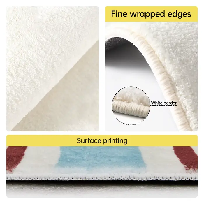 Tapis de salle de bain court en polaire imprimé chiot rayé