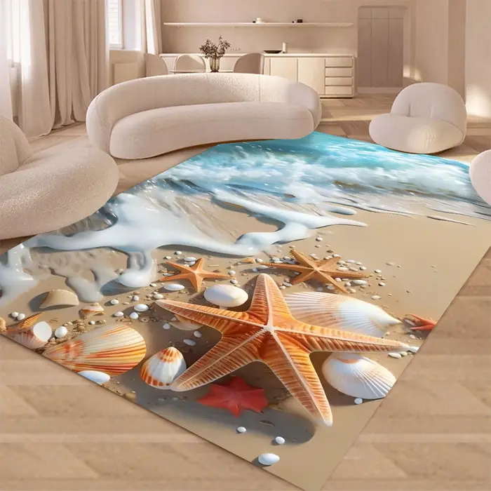 Nouveau Tapis de Sol Antidérapant 2025 Motif Étoile de Mer et Coquillages pour Salon