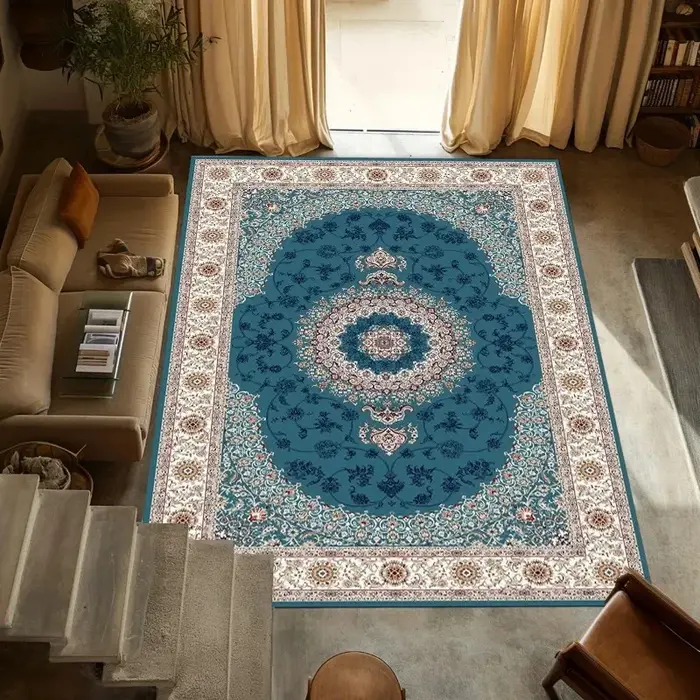 VIKAMA Tapis vintage persan antidérapant bleu marine à motifs floraux lavable pour la décoration du salon et de la chambre