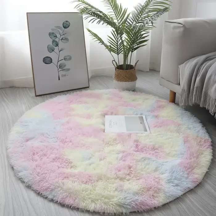 Tapis en Polymères Ronds en Peluche Super Doux, pour Salon, Décoration de Maison, Chambre d'Enfant,