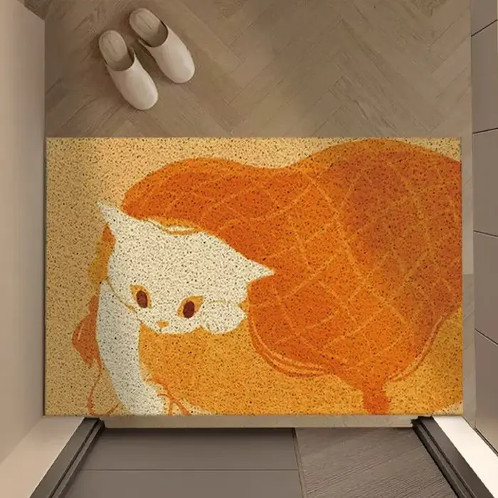 Paillasson en fil métallique motif chat de dessin animé, robuste, antidérapant, anti-salissures, pour porte d'entrée, cadeau amusant pour les amoureux des chats